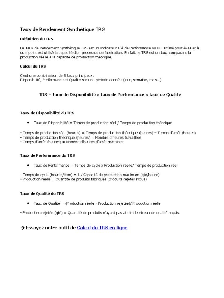 Calcul du Taux de Rendement Synthétique | PDF