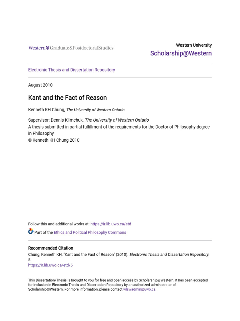 Kant and The Fact of Reason | PDF | Immanuel Kant | Truth