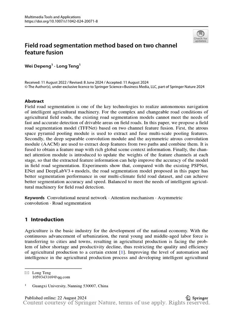 Field Road Segmentation Method Based On Two Channe | PDF | Image ...
