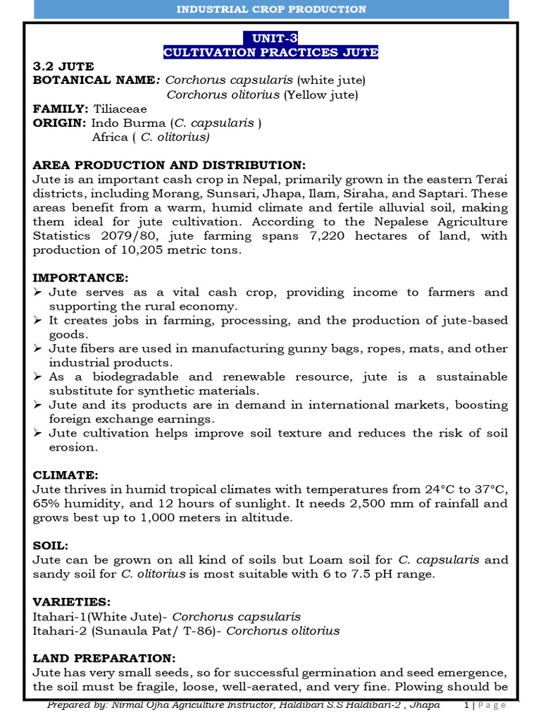 Jute Cultivation Pdf Sowing Jute