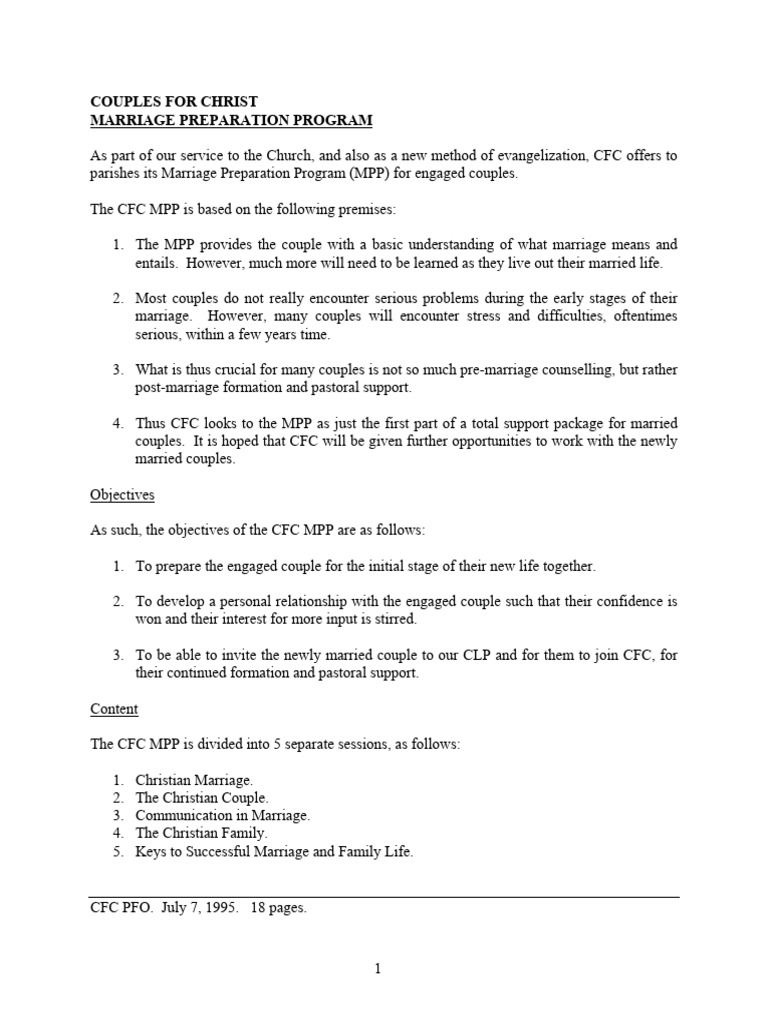 CFC Marriage Preparation Program Guide | PDF | Marriage | Christian ...