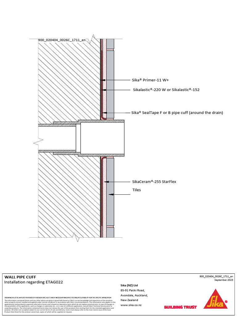 CAD Detail - Wall Pipe Cuff Installation - Regarding ETAG022-Aqua Blok ...