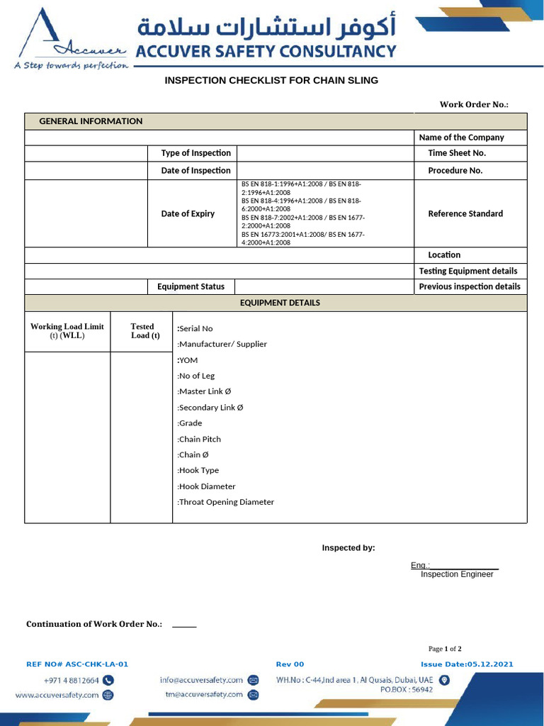 La-06 Chain Sling Checklist - Rev | PDF
