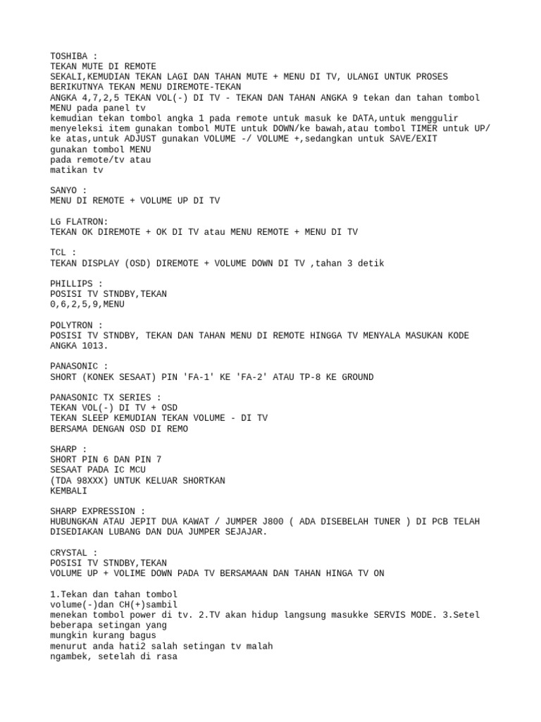 Cara Akses Menu Servis TV | PDF