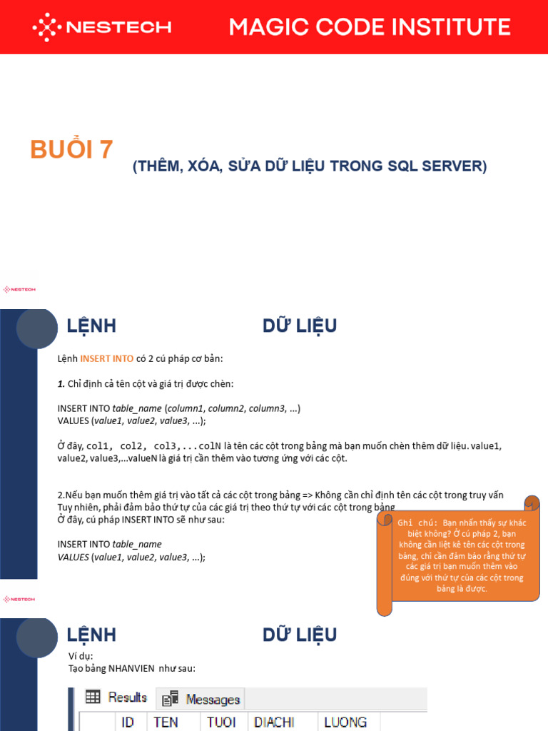 Bai 7 Them Xoa Sua Du Lieu | PDF