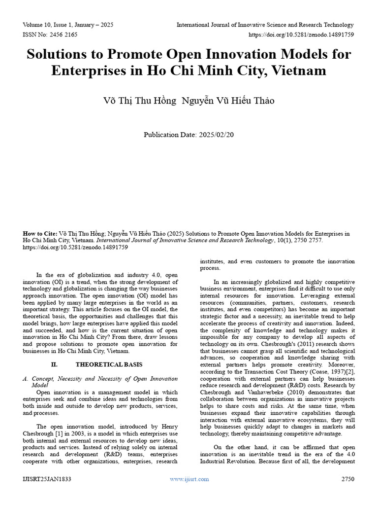 Solutions To Promote Open Innovation Models For Enterprises in Ho Chi ...