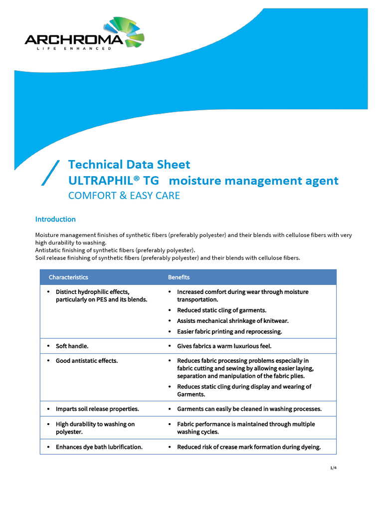 Durable Moisture Management Agent for Fabrics | PDF | Textiles | Polyester