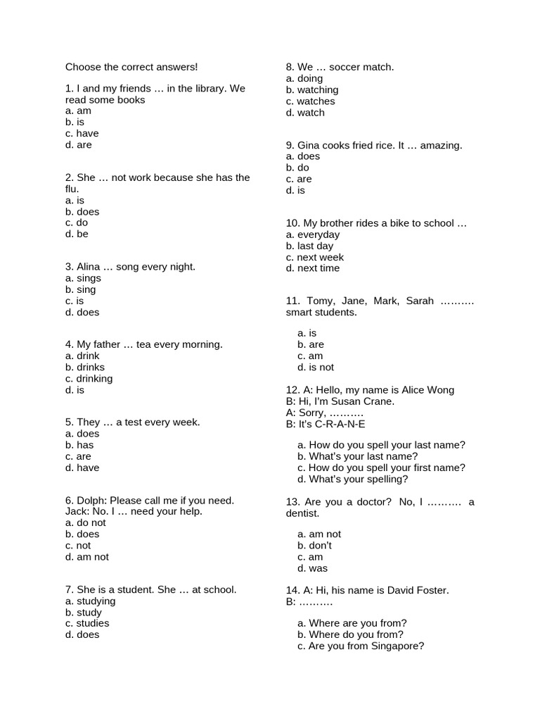 Basic Grammar Exercises for Beginners | PDF