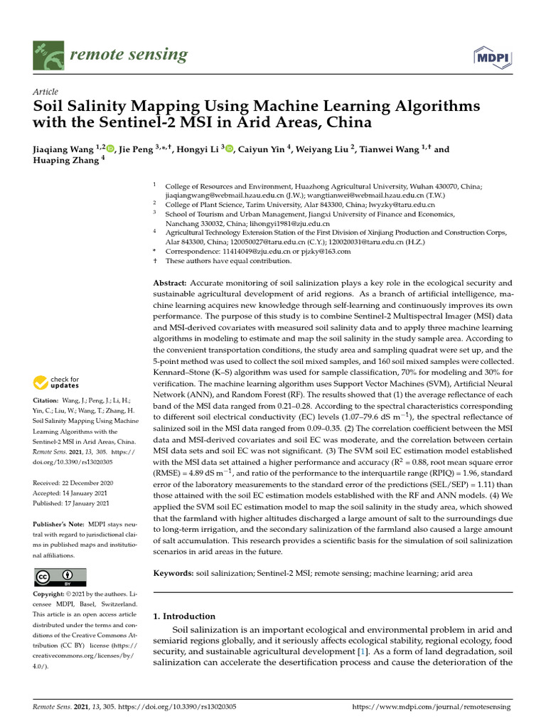 Remotesensing 13 00305 v2 | PDF | Machine Learning | Coefficient Of ...