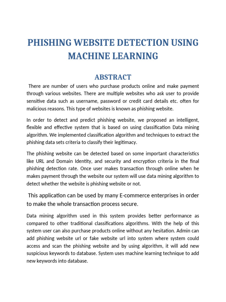 PHISHING WEBSITE DETECTION USING MACHINE LEARNING | PDF