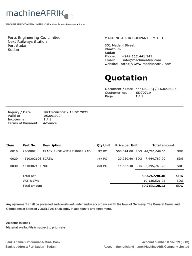 MA SD Parts Quote 77713030 | PDF | Business