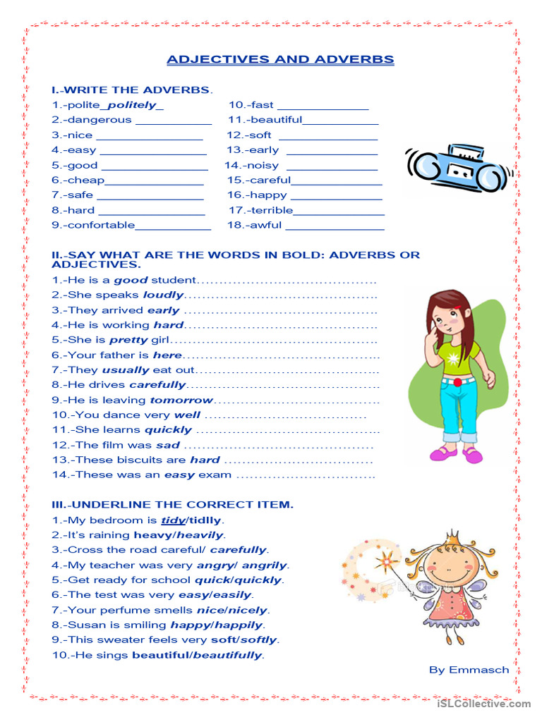 Adjectives and Adverbs Practice Worksheet | PDF