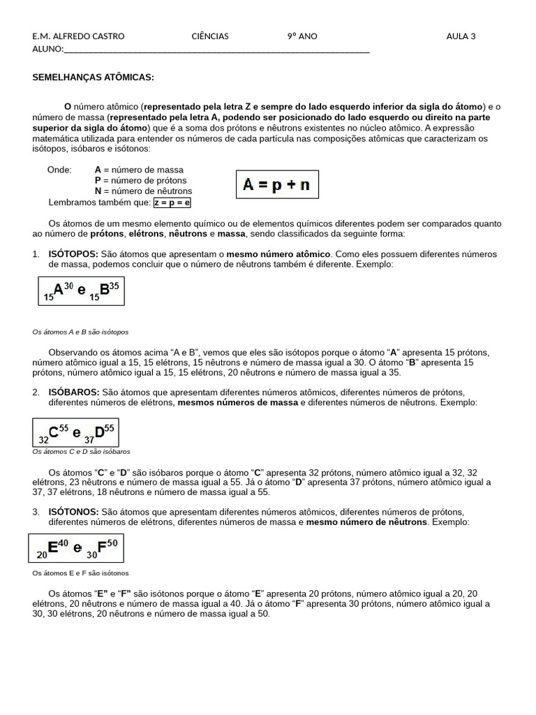 Exercícios sobre Semelhanças Atômicas | PDF | Próton | Nêutron