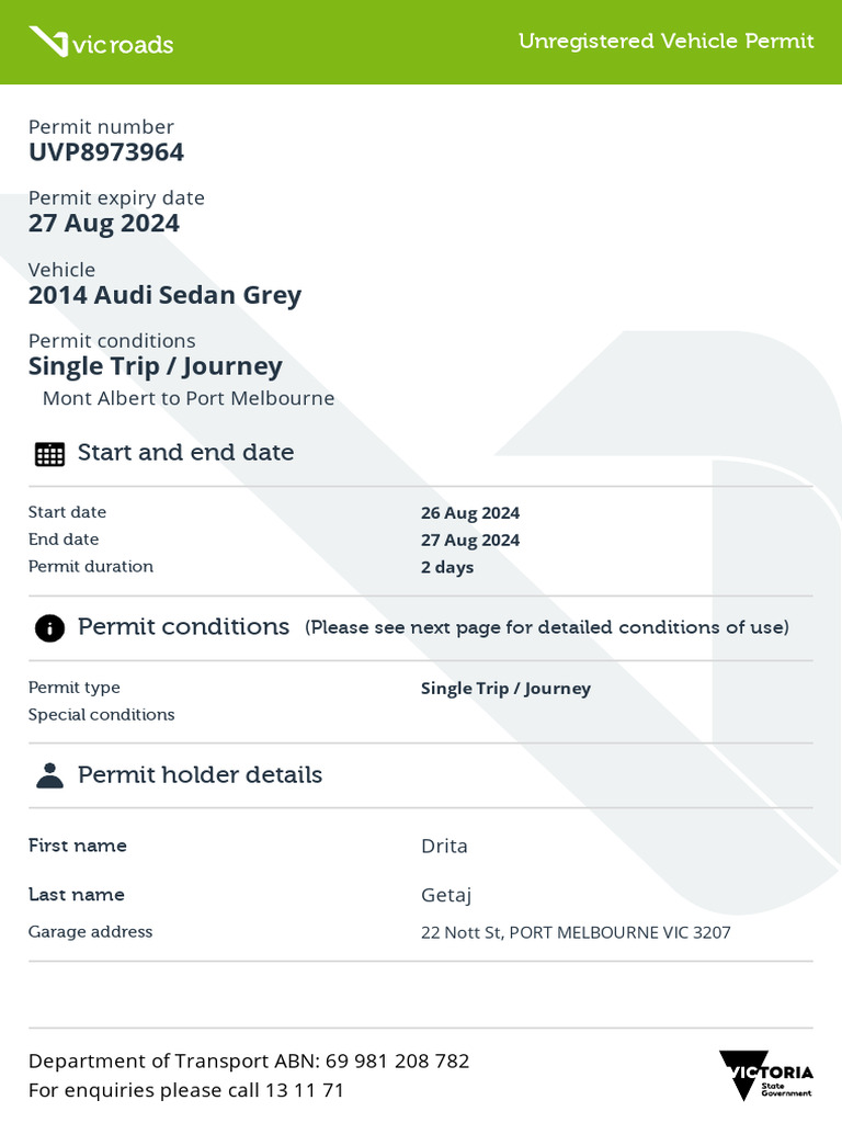 Unregistered Vehicle Permit Details | PDF