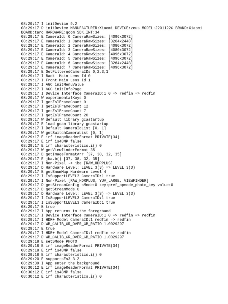 Xiaomi Camera Initialization Log | PDF | Mobile Phones | Mobile Computers