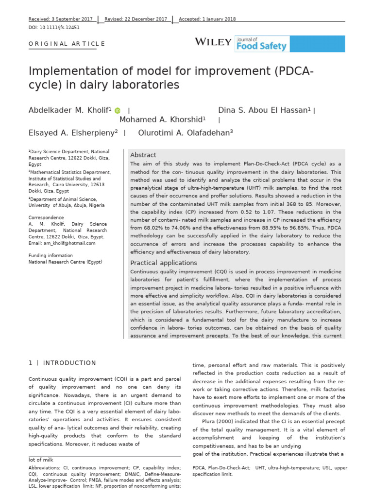 PDCA Cycle for Dairy Lab Quality Improvement | PDF | Six Sigma ...