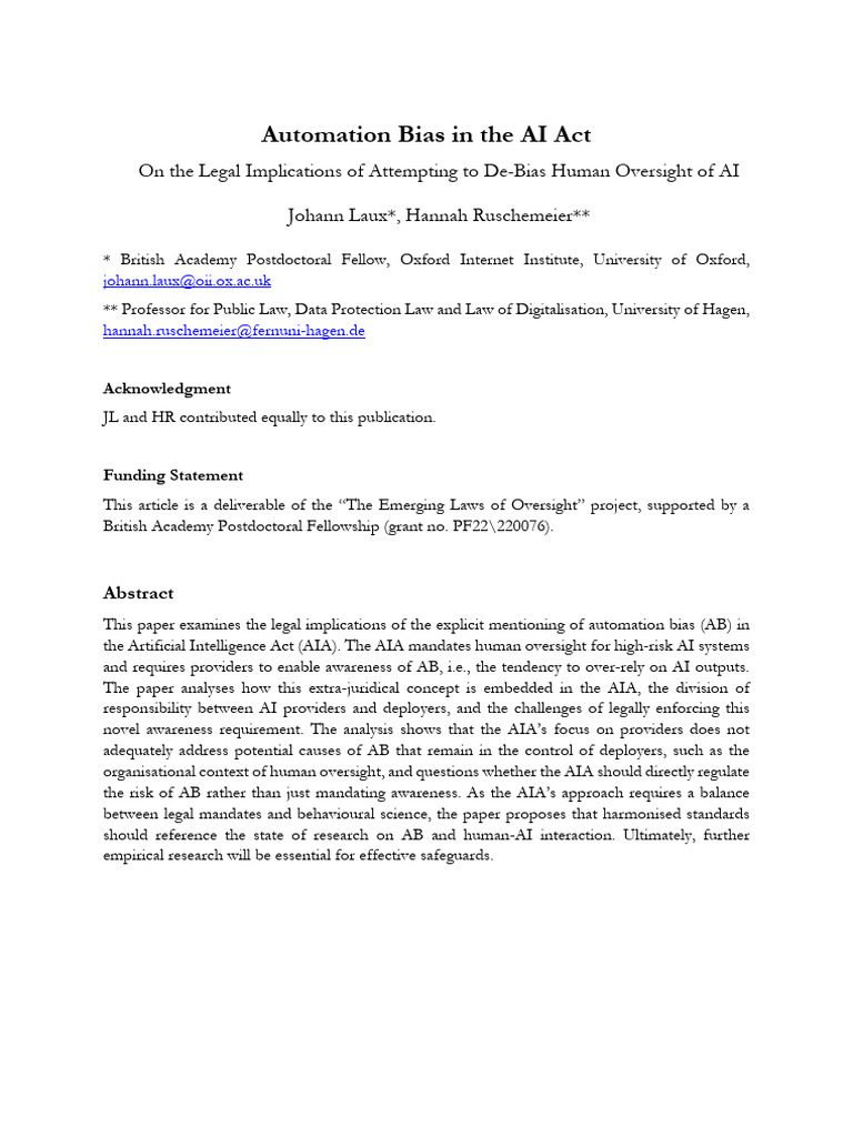 Legal Insights on Automation Bias in AI | PDF | Artificial Intelligence ...