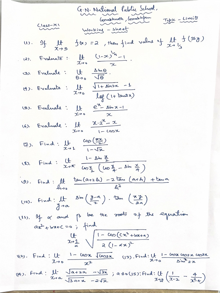 Sheet On Limits | PDF