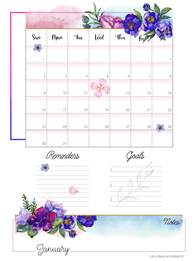 2022 January Sunday Start Calendars | PDF