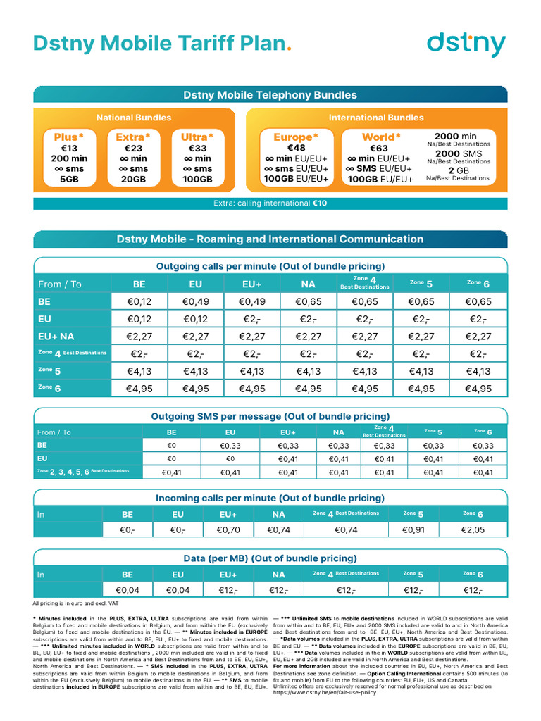 Dstny Mobile Tariff Plan | PDF