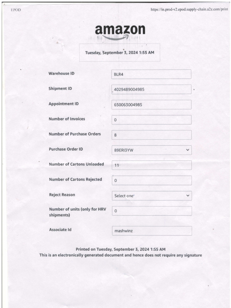 Amazon Shipment and Warehouse Details | PDF