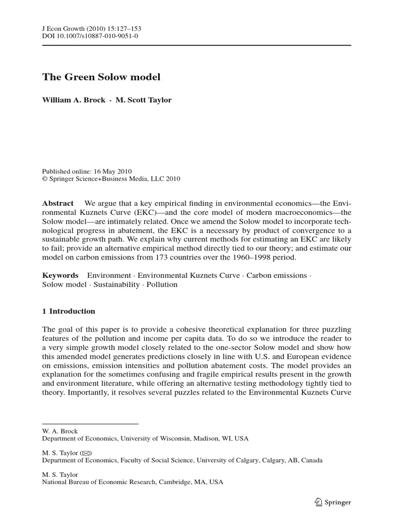 The Green Solow model 将污染因素引入索罗模型 | PDF | Economic Growth | Air Pollution