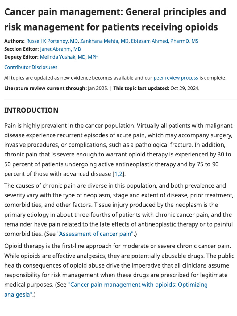 Cancer Pain Management and Opioid Risks | PDF | Palliative Care ...