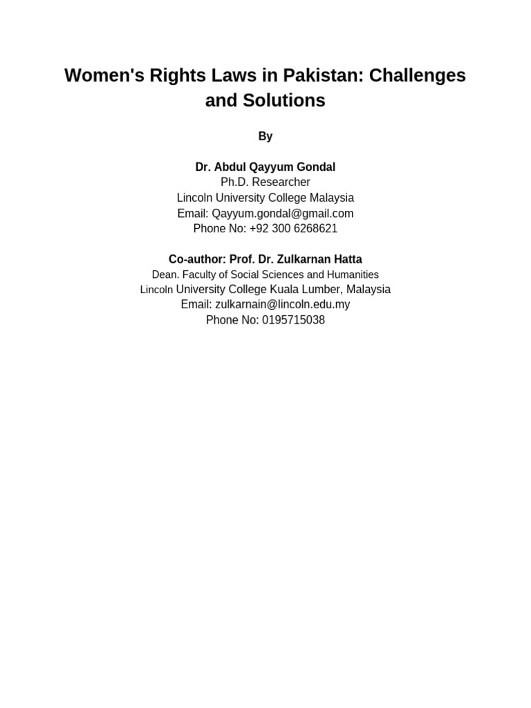 Women's Rights Challenges in Pakistan | PDF | Women's Rights ...