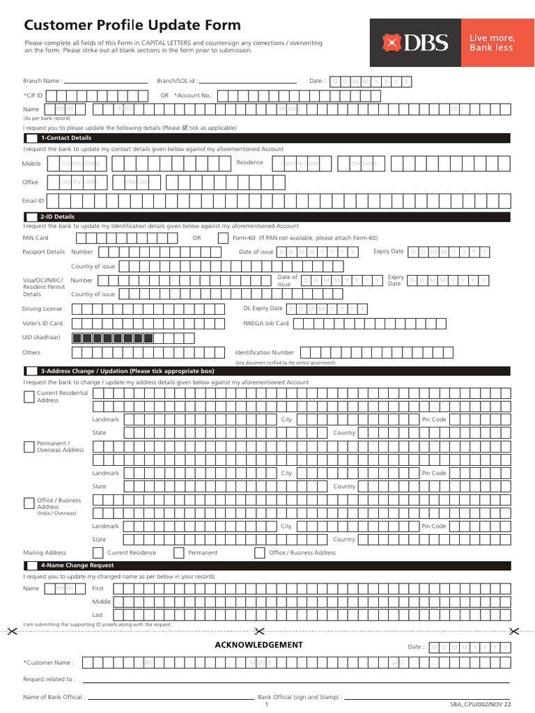 Customer Profile Update Request Form | PDF | Identity Document | Banks
