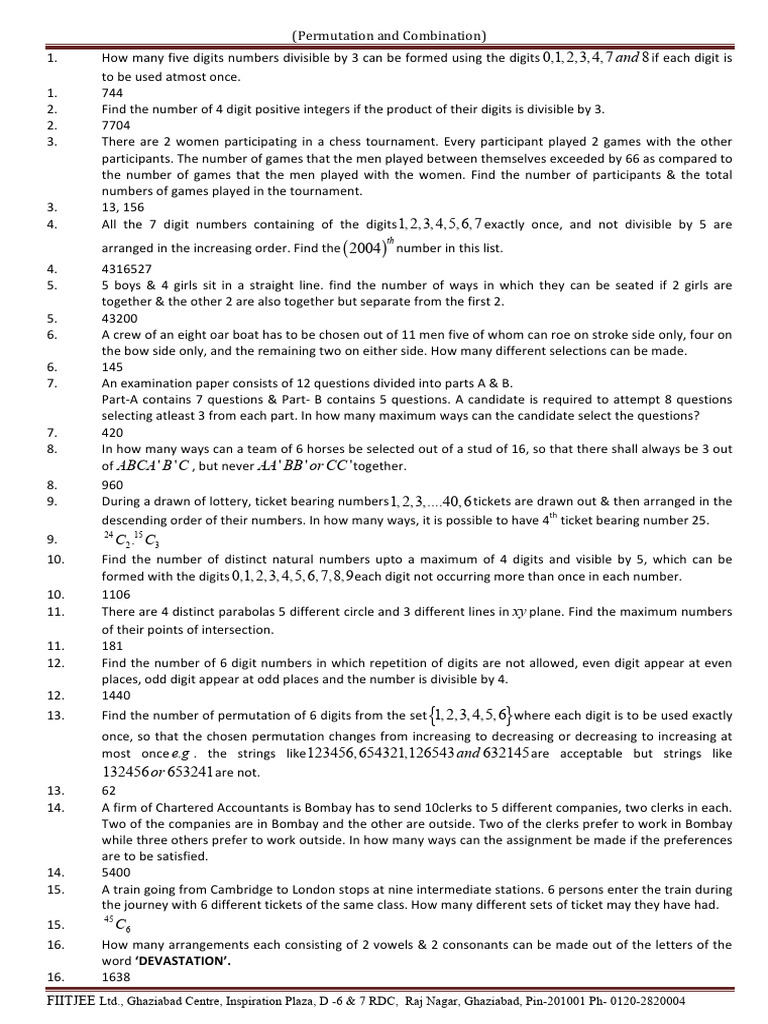 Permutations and Combinations Problems | PDF | Numbers | Consonant