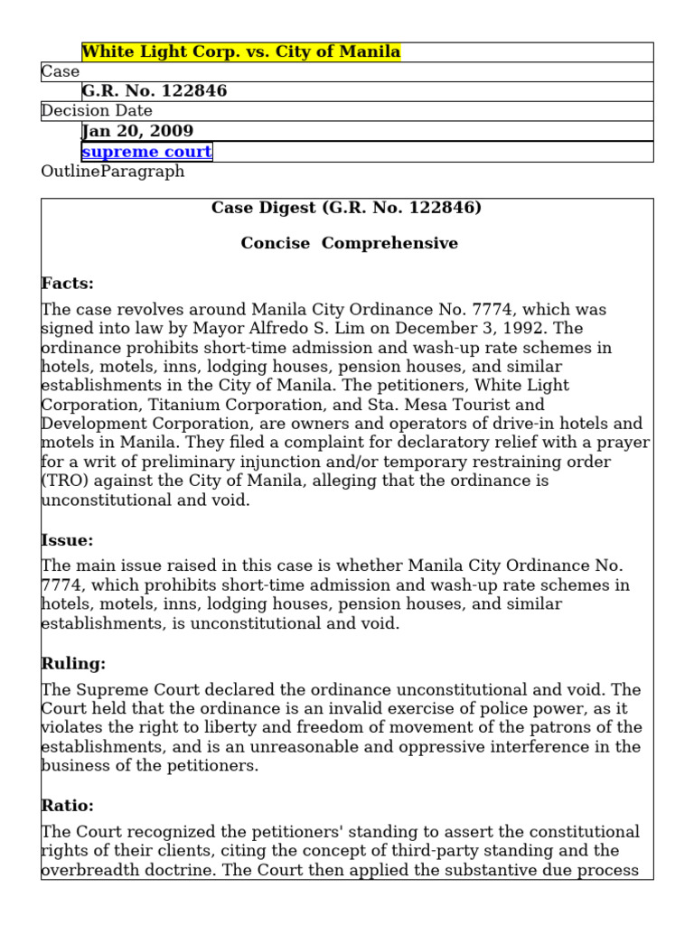 White Light Corp. v. Manila Ordinance Ruling | PDF | Defamation ...