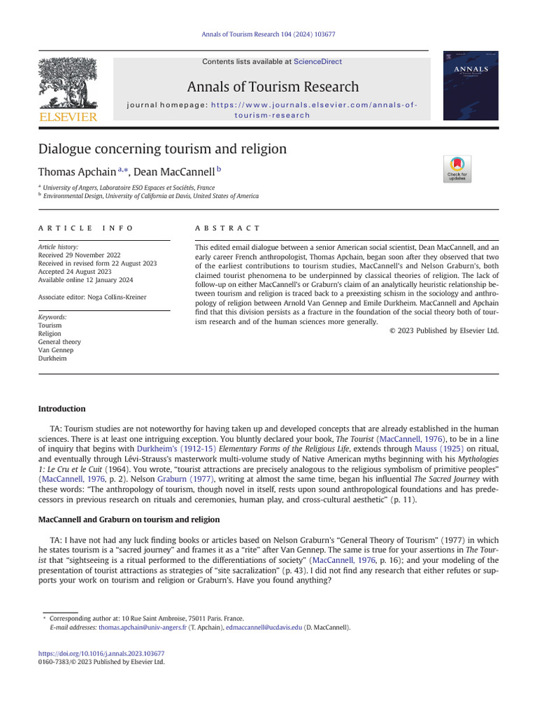 Dialogue Concerning Tourism and Religion | PDF | Rituals | Émile Durkheim