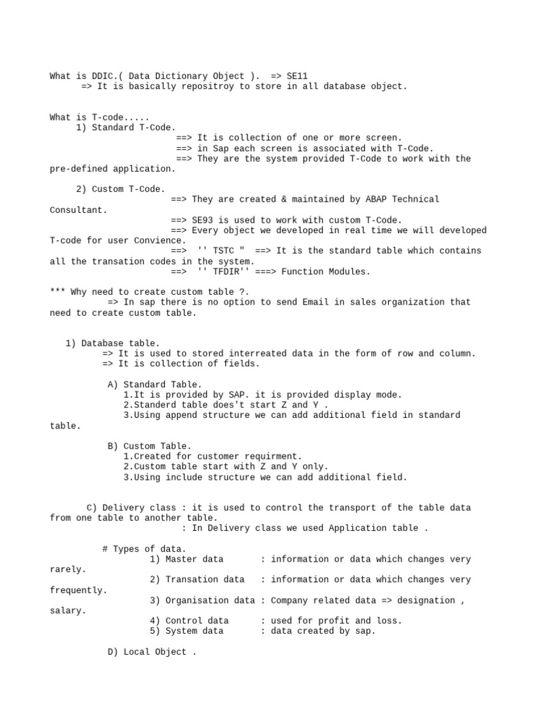 Understanding DDIC and T-Codes in SAP | PDF | Database Index | Databases