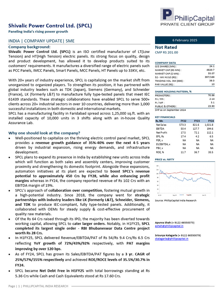 PC - Shivalic Power Control LTD - Company Update | PDF | Expense | Business