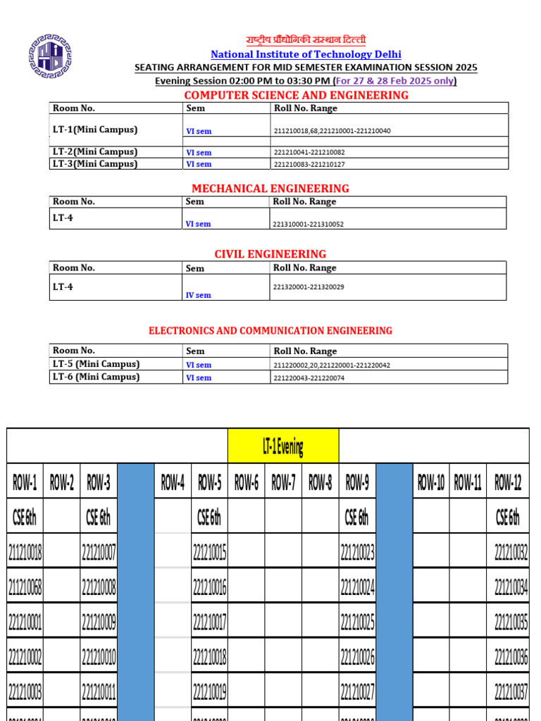 Seating Plan For 27.02.2025 28.02.2025 (Evening) | PDF | Science ...