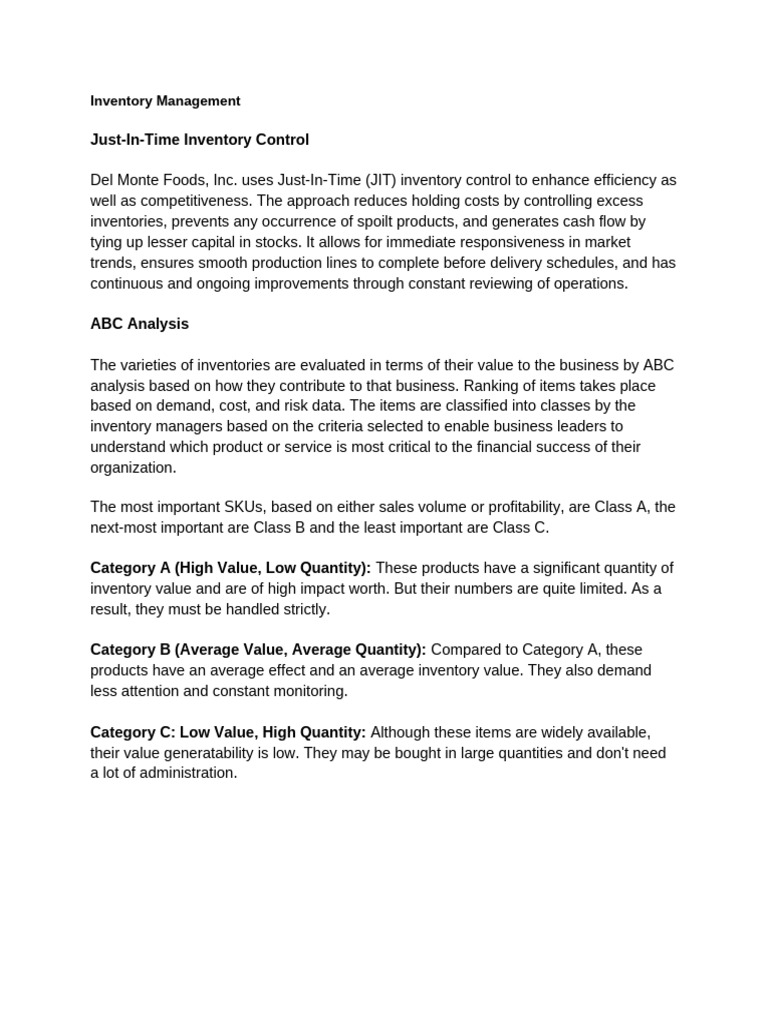 Del Monte's JIT Inventory Management Strategies | PDF | Supply Chain ...