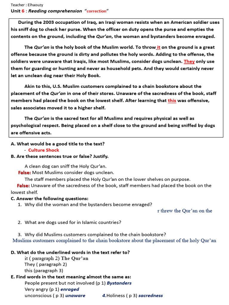 UNIT 6 Reading Correction | PDF | Quran | Islam