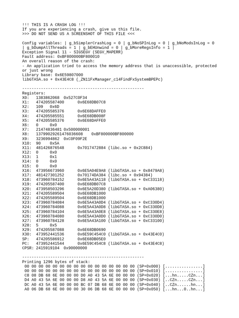 GTASA Crash Log Analysis Report | PDF