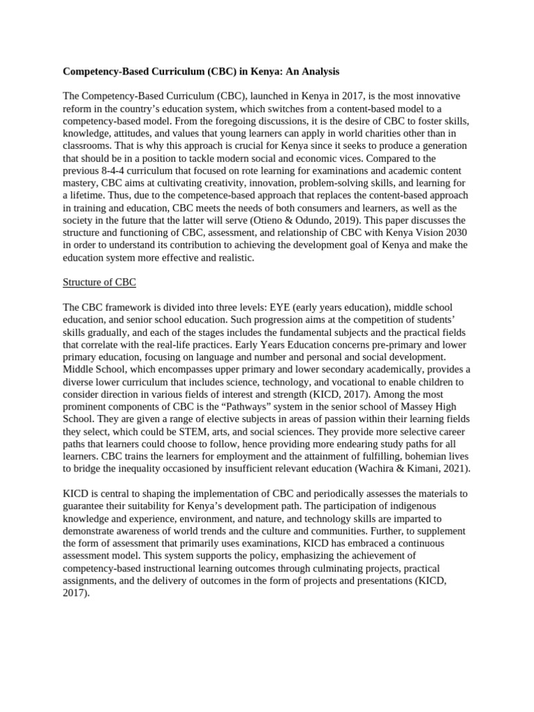CBC Curriculum Analysis in Kenya | PDF | Educational Assessment | Teachers