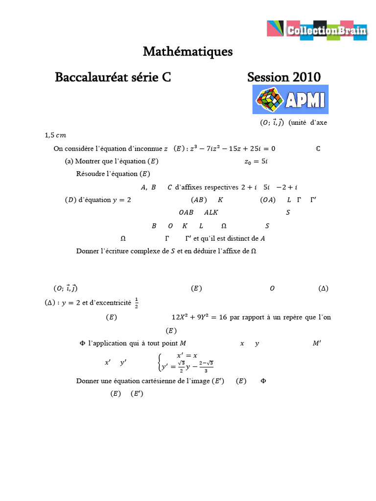 Sujet Bac Maths 2010 Série C | PDF | Base (algèbre linéaire ...