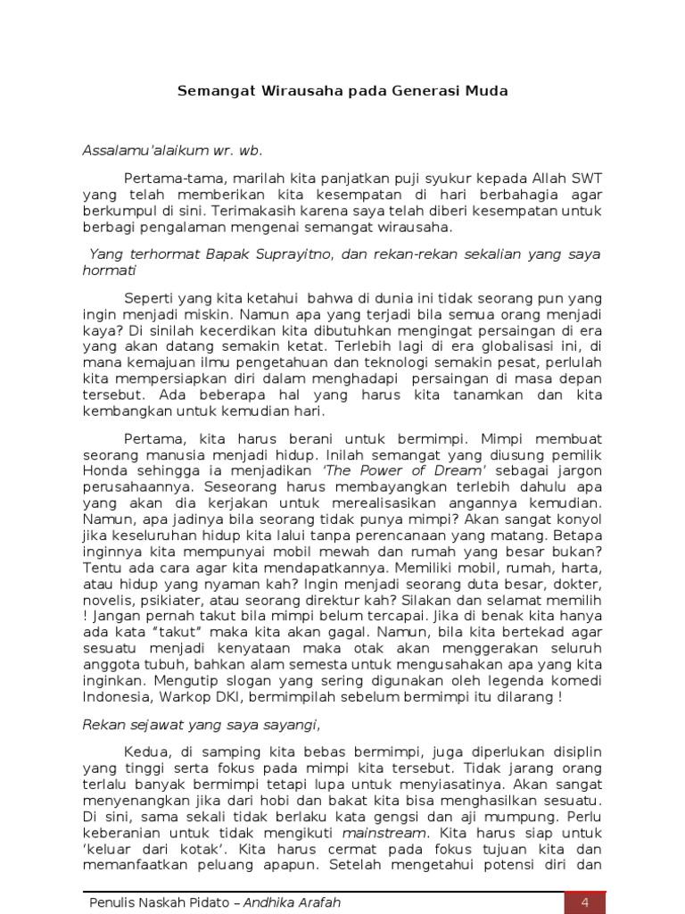 Contoh Pidato Wirausaha