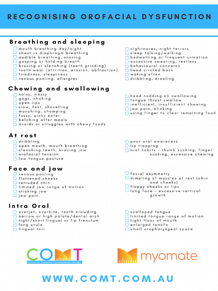 Orofacial Myofunctional Disorders Checklist A5 Document | PDF
