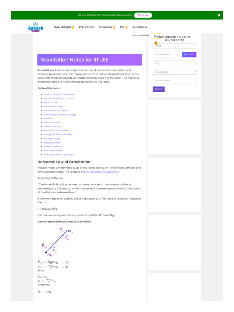 Gravitation Notes for JEE Preparation | PDF | Force | Newton's Law Of ...