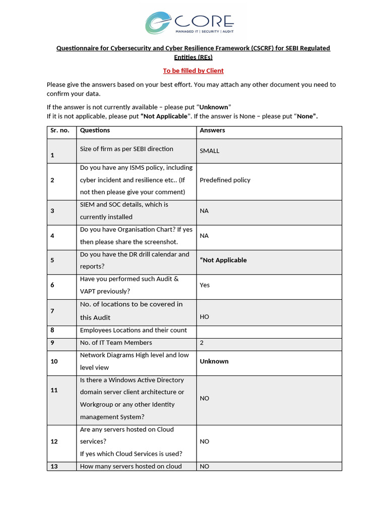 SEBI Cybersecurity Questionnaire | PDF | Information Technology ...
