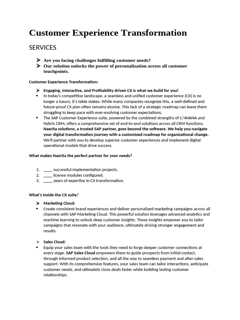 Customer Experience Transformation Roadmap | PDF | Customer Experience ...
