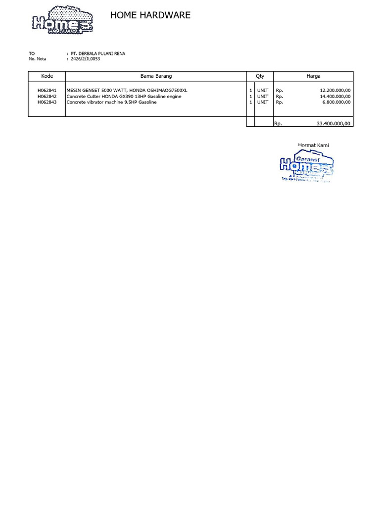 Mesin Potong Rumput Nishikawa Order | PDF
