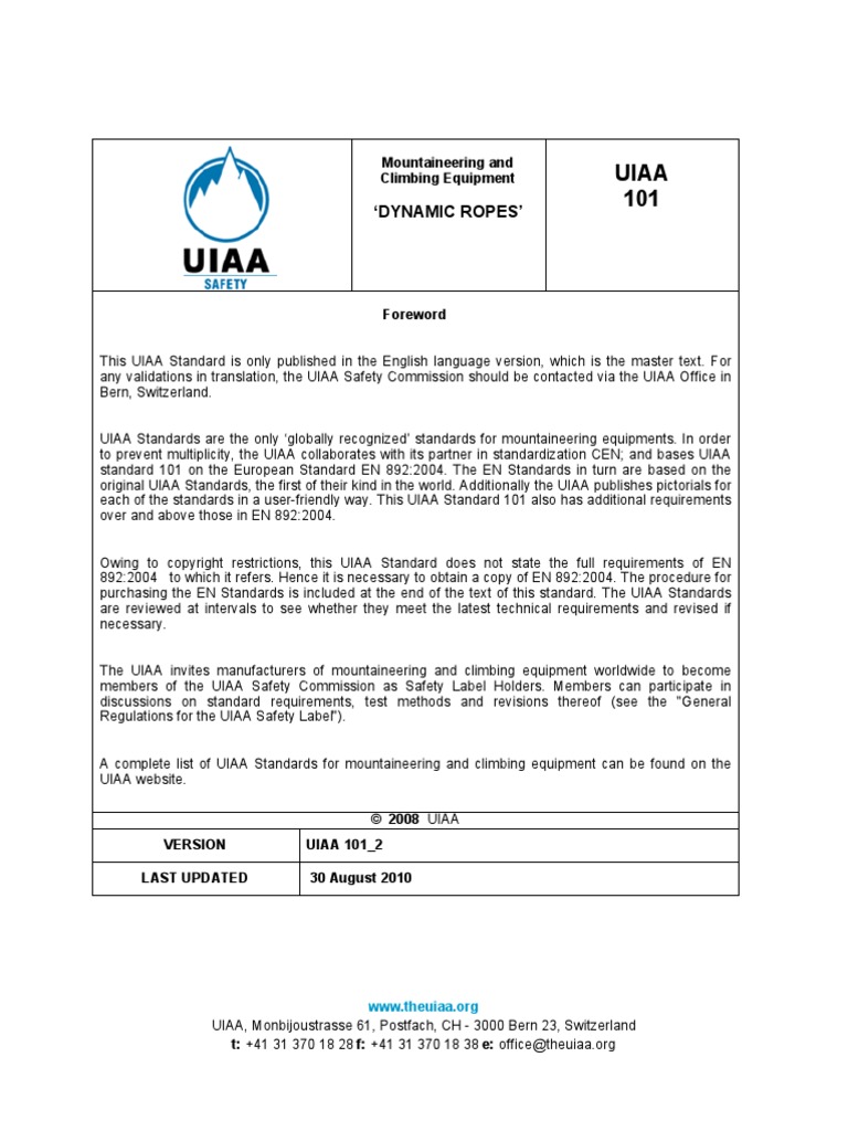 UIAA 101 Ropes 2009 v2 31 8 2010 | PDF | Rope | Copyright