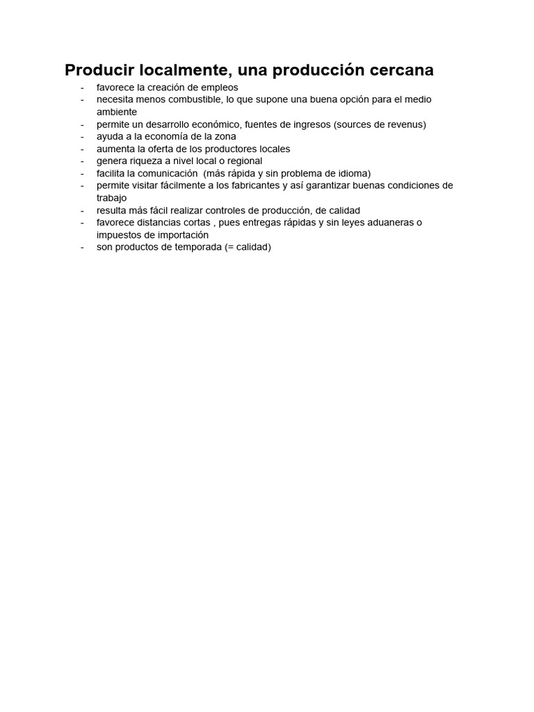 Producir Localmente, Una Producción Cercana | PDF