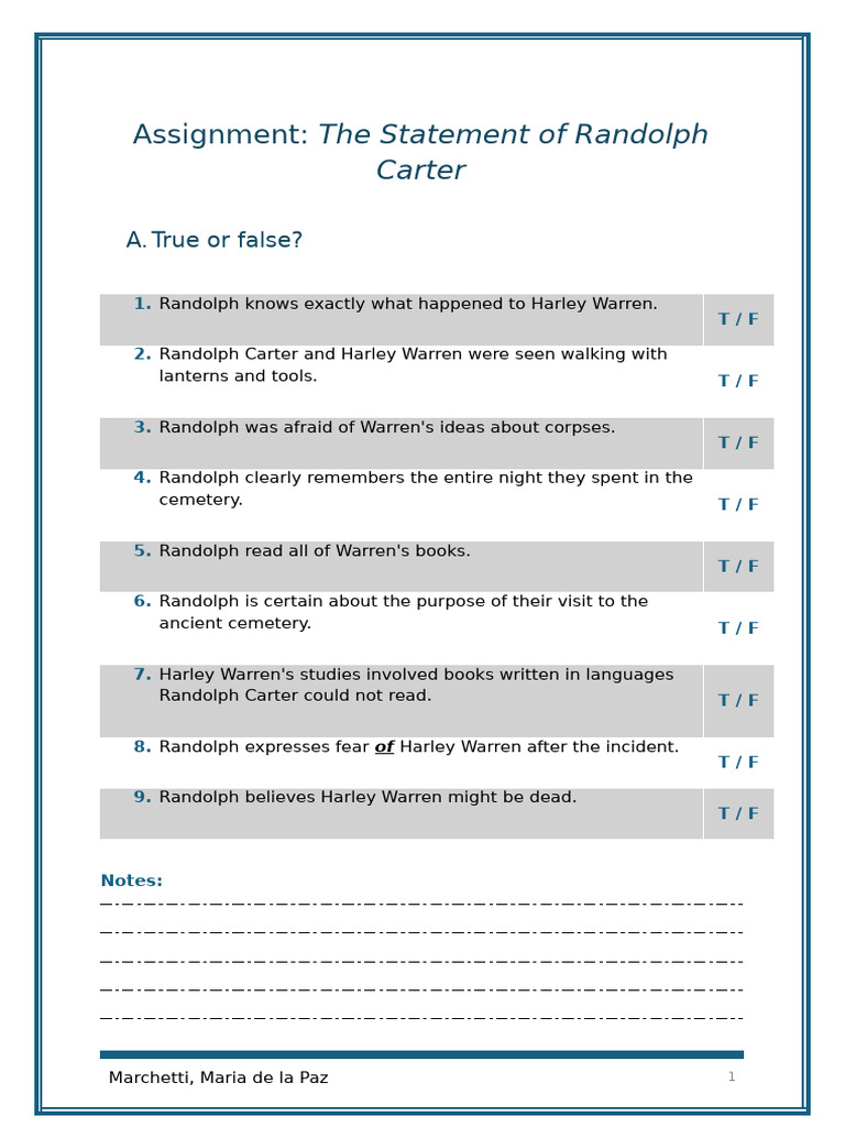 Gap fill - The Statement of Randolph Carter | PDF