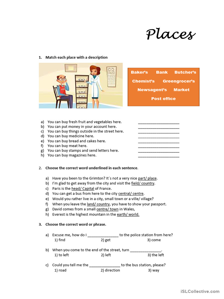 Vocabulary of Places in Town | PDF